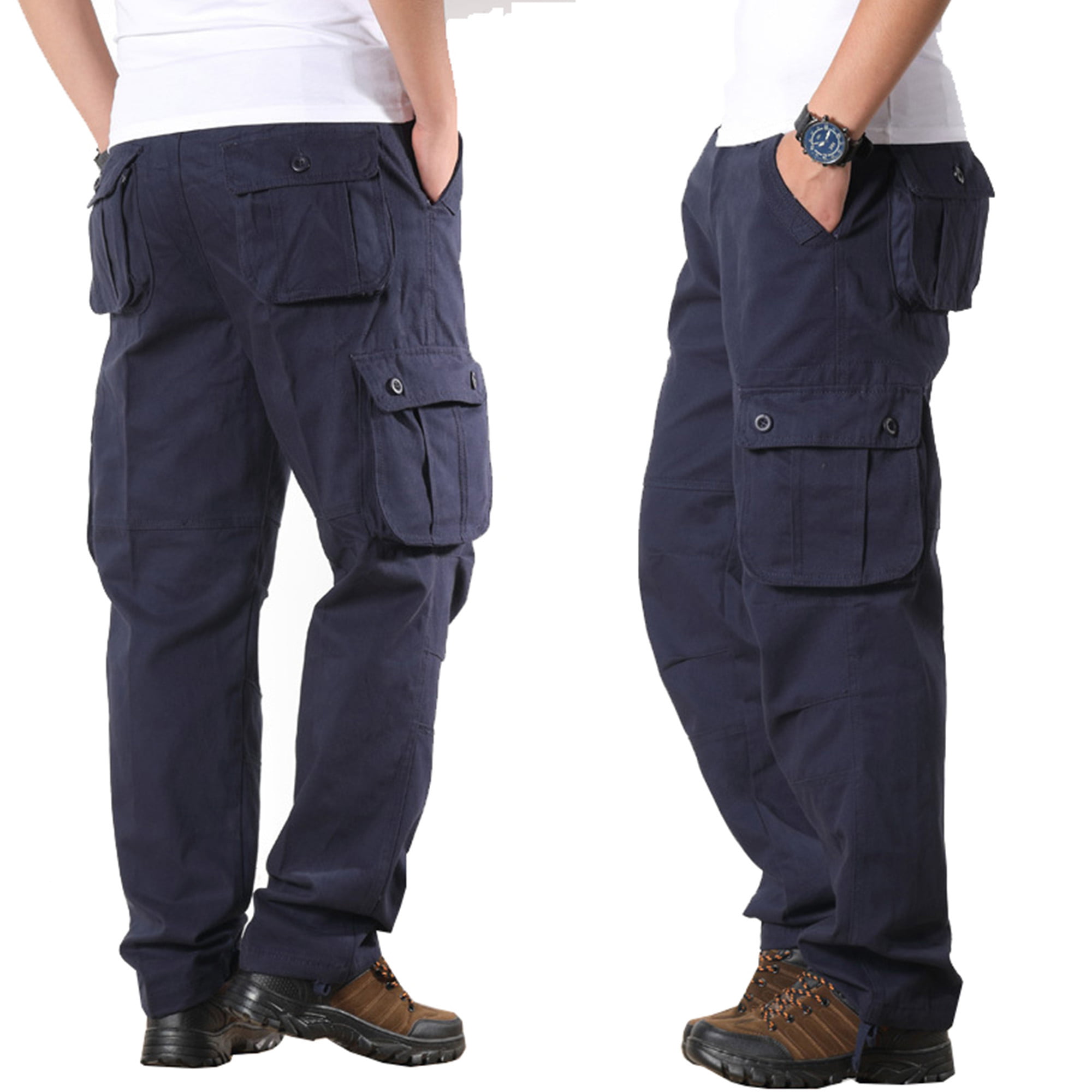 Men Hiking Combat Cargo Work Trousers Tactical Windproof Pocket Baggy Long Pants