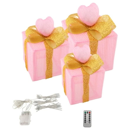 Mornei 3 Pcs Christmas Lighted Gift Boxes Decorations Outdoor LED Present Colorful