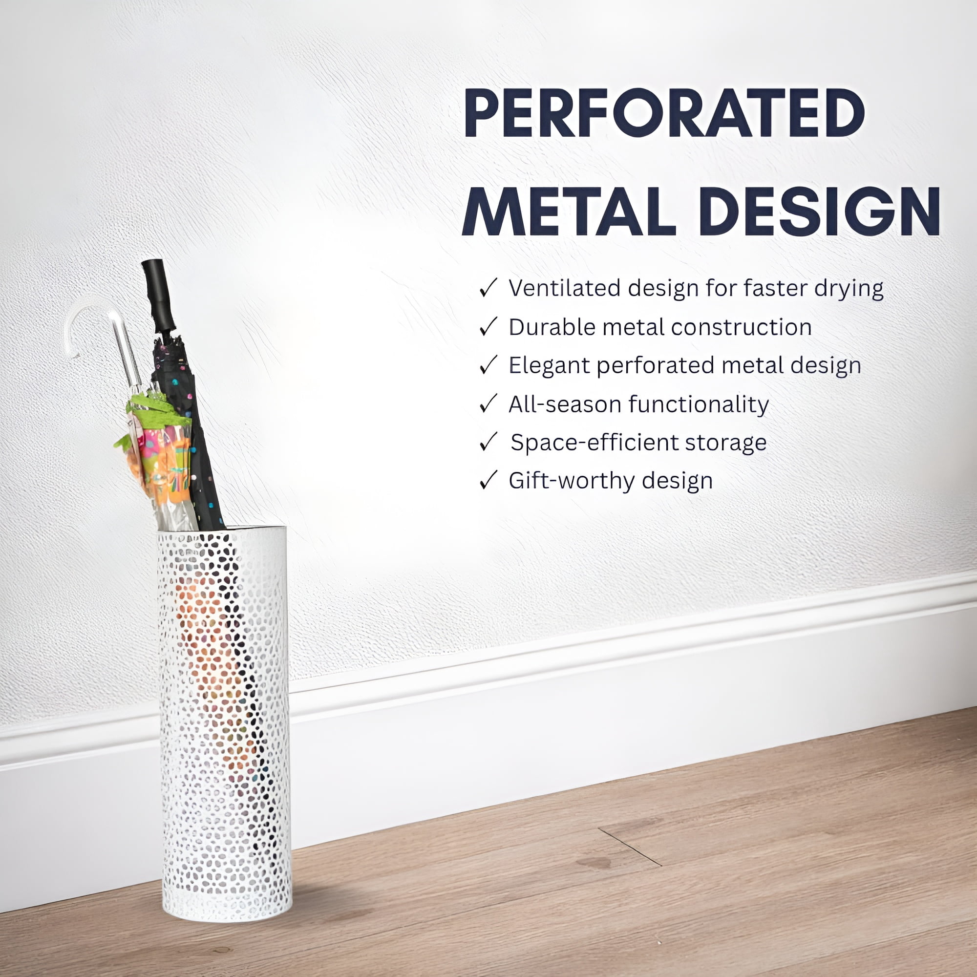 Concepts 8x20 inch Heavy Duty Metal Umbrella Stand - White Floral Lace