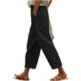 thumbnail image 6 of LEKWK Linen Crop Pants for Women Elastic Waist Casual Wide Leg Pants Loose Fit Solid Comfy Palazzo Bottoms with Pockets Fashion Beach Vacation Outfits, 6 of 7