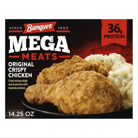 Banquet MEGA Meats Original Crispy Chicken with Mashed Potatoes, 36g of Protein, Frozen Meal, 14.25 oz.