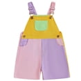 thumbnail image 2 of Mifsaly Kids Boys Girls Short Overalls Color Block Adjustable Straps Casual Summer Denim Bib Shorts with Pockets, 2 of 7