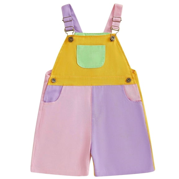 Edvintorg Girls Jumpsuit Rompers Bib Overalls Color Block Adjustable Suspender Shorts Jeans Overalls Shortalls with Pockets 6M-4Y
