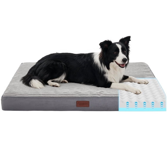 Ophanie Orthopedic Dog Bed for Large Dogs, Memory Foam Pet Bed with Removable Machine-Washable Plush Cover, Non-Slip Bottom, Gray, 35"x 22"x3.5"