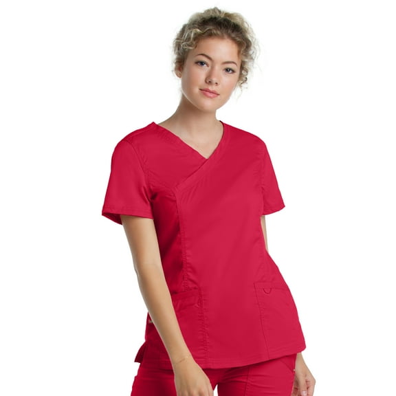 Landau ProFlex Tailored Fit Stretch 3-Pocket Mock Wrap Scrub Top for Women 4161