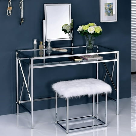 Mobile Vanity Storage Bench - Furniture of America Nealon Contemporary Style Fur Bench Vanity Set