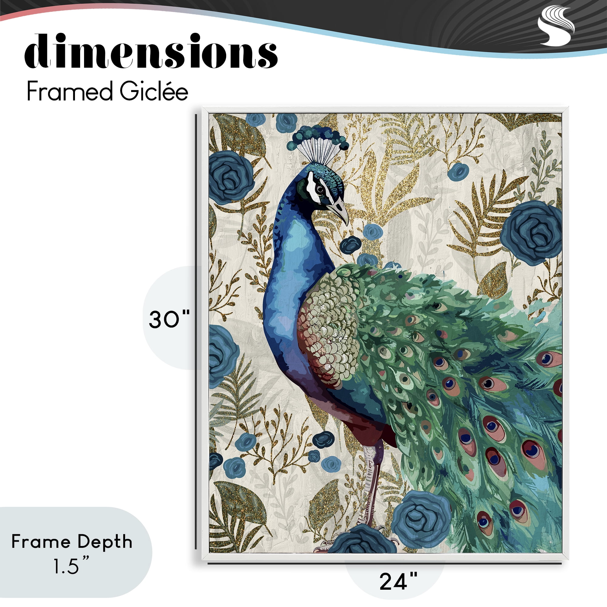 Stupell Industries Rococo Peacock Pride White Framed Giclee Art, design by Kim Allen