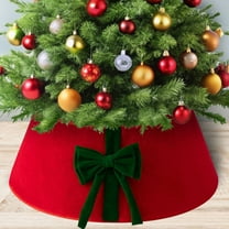 KOYPTL Christmas Tree Collar,Red Velvet Folable Christmas Tree Ring Tree Skirt Green Bow for Artificial Natural Trees Base Stand Cover Xmas Tree Decoration,Bottom Apron for Home Holiday Scene Layout