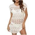 thumbnail image 3 of TARIENDY Summer Crochet Cover Ups for Women Mesh Knit Boho Bathing Suit Coverups Hollow Out Cap Sleeve Swimwear Coverup Beachwear White Free Size, 3 of 7