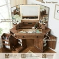 thumbnail image 4 of OKD 48" Corner Vanity Desk with Lighted Mirror & Charging Station, Farmhouse Makeup Vanity Table with Glass Top, 3 Drawers & 2 Cabinets, Reclaimed Barnwood, 4 of 7