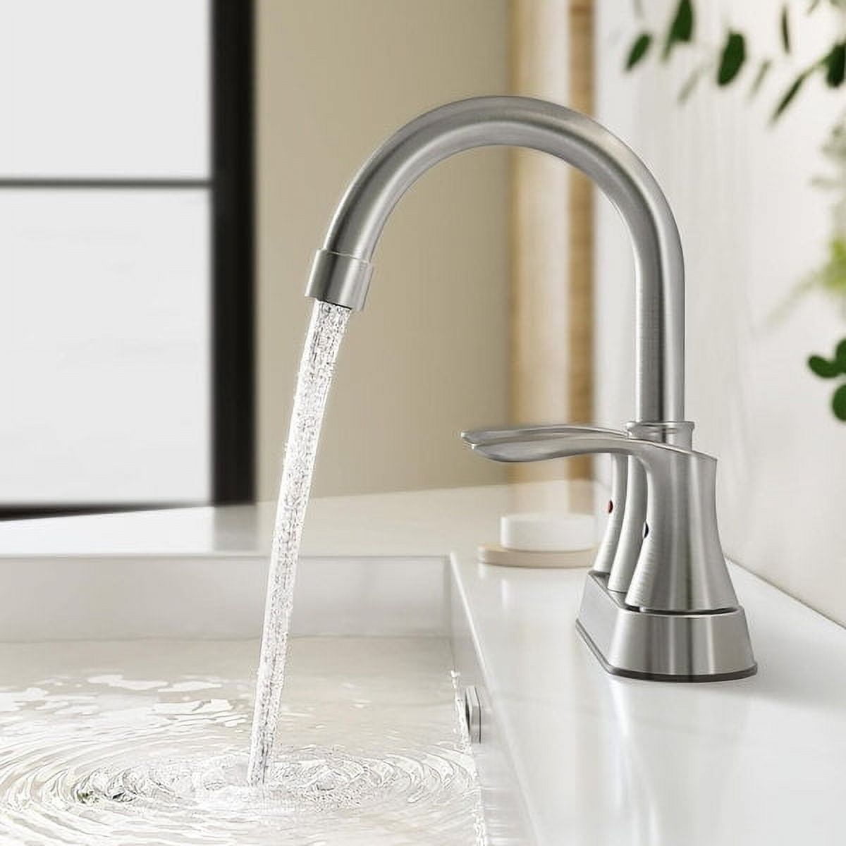 Brushed Nickel Bathroom Sink Faucet 2 Handle 4 Inch Centerset Vanity Mixer Faucet