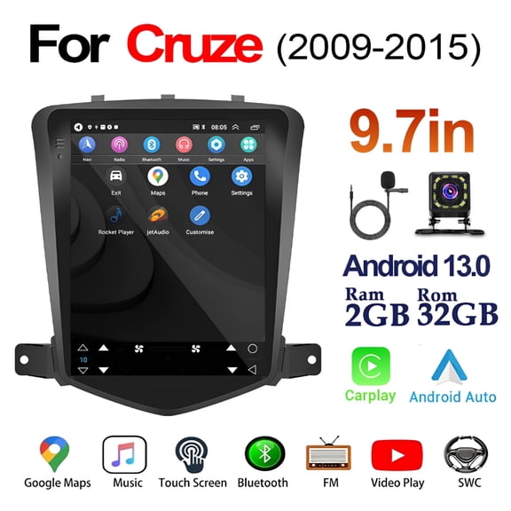 iSpchen Car Radio for Chevrolet Chevy Cruze 2010-2015, 9.7inch Android 13 Touch Screen Stereo with Carplay/Android Auto/SWC/Bluetooth/WiFi/GPS/FM RDS   Backup Cam