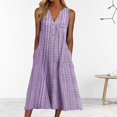 thumbnail image 3 of Robe d'Été pour Femmes avec Poches Boutonnée Décontractée Sans Manches Midi, 3 of 5