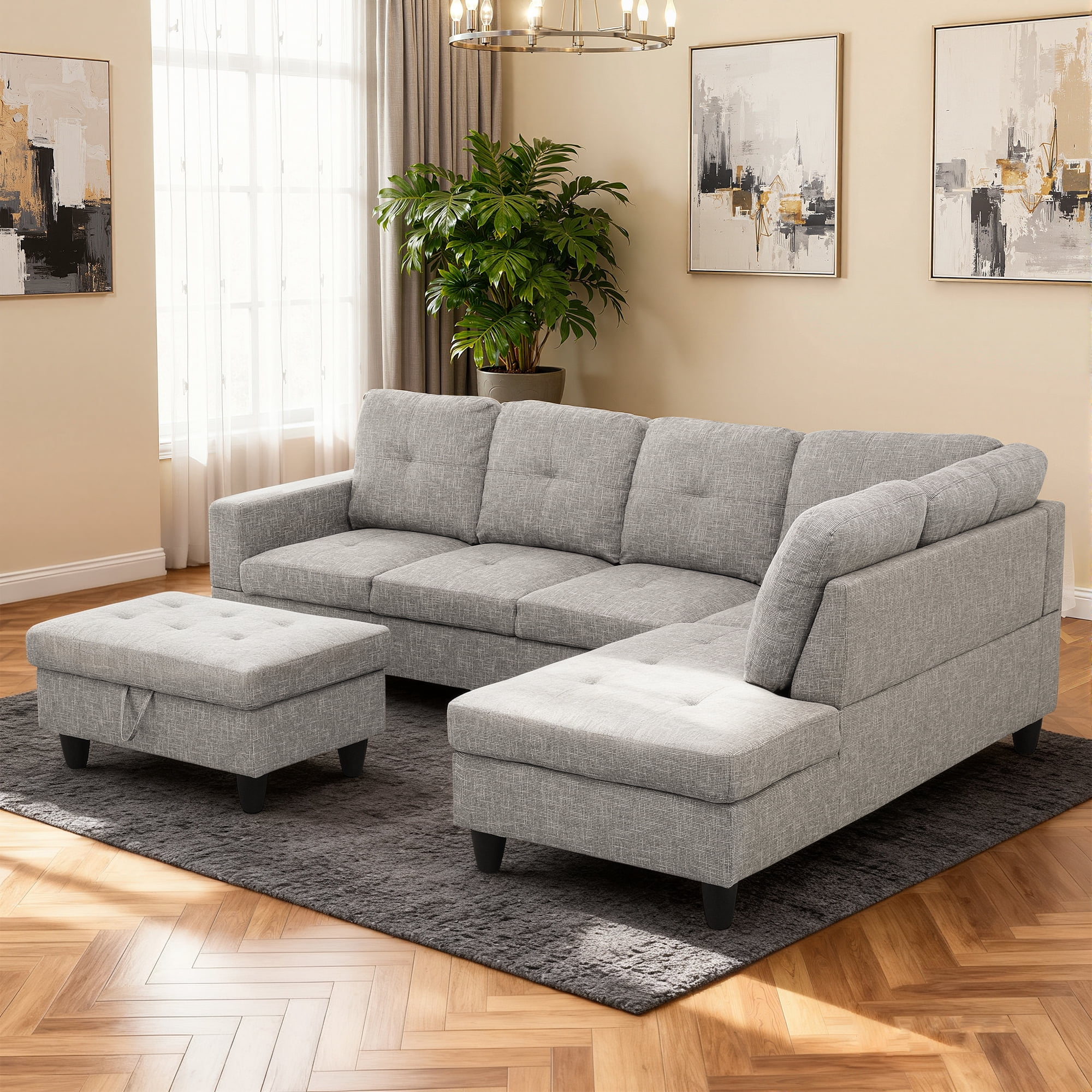 MAYEERTY Modern Adult 3-Piece Couch Living Room Sofa Set，Grey