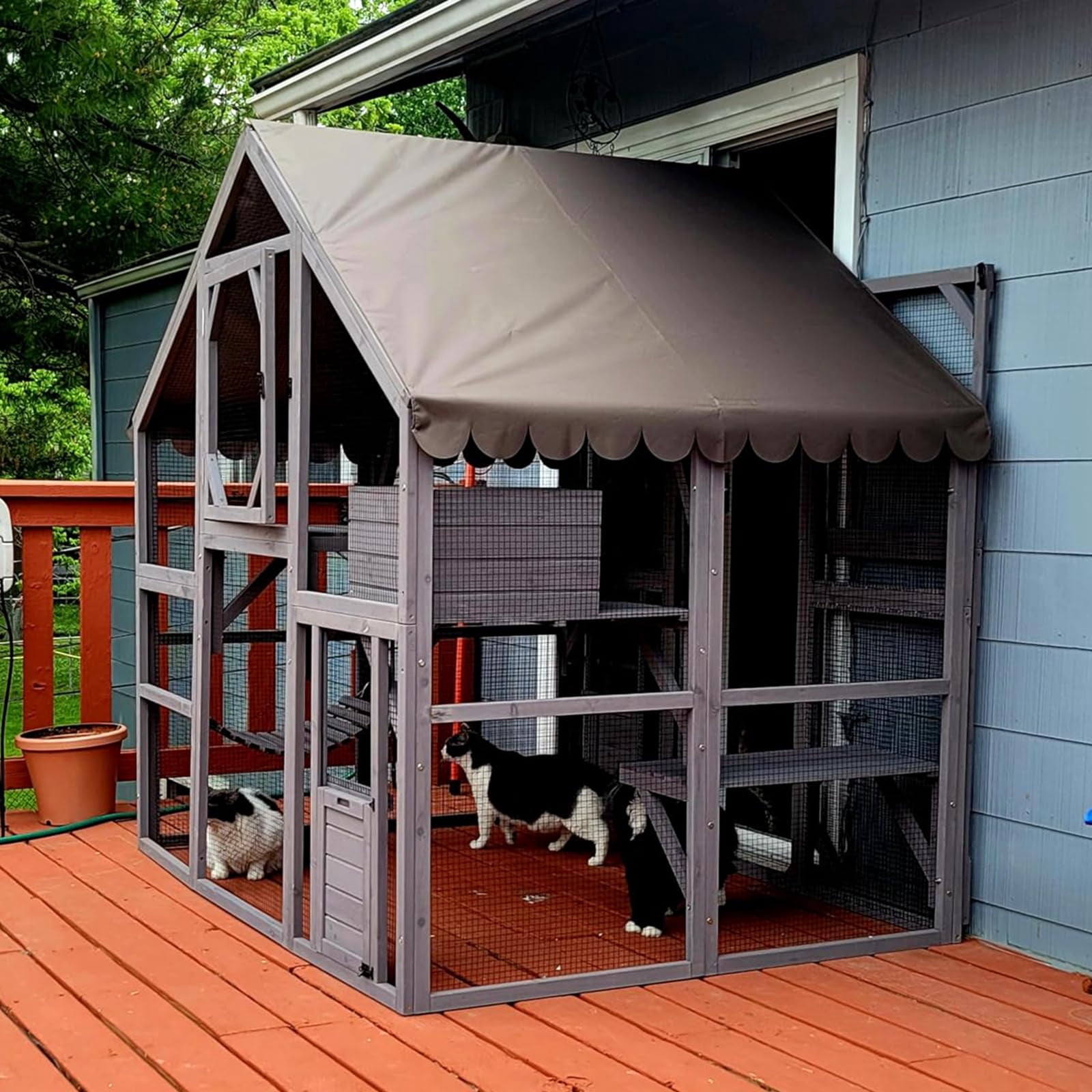 Aivituvin Cat House Outdoor Catio for Cat Enclosure Large Kitty Shelter with Waterproof Cover, Platforms,55" Kitty Playpen