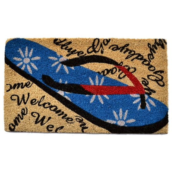 30" x 18" Brown, Black, and Blue "Welcome" Goodbye Flip Flop Home Essentials Decorative Handwoven Mat
