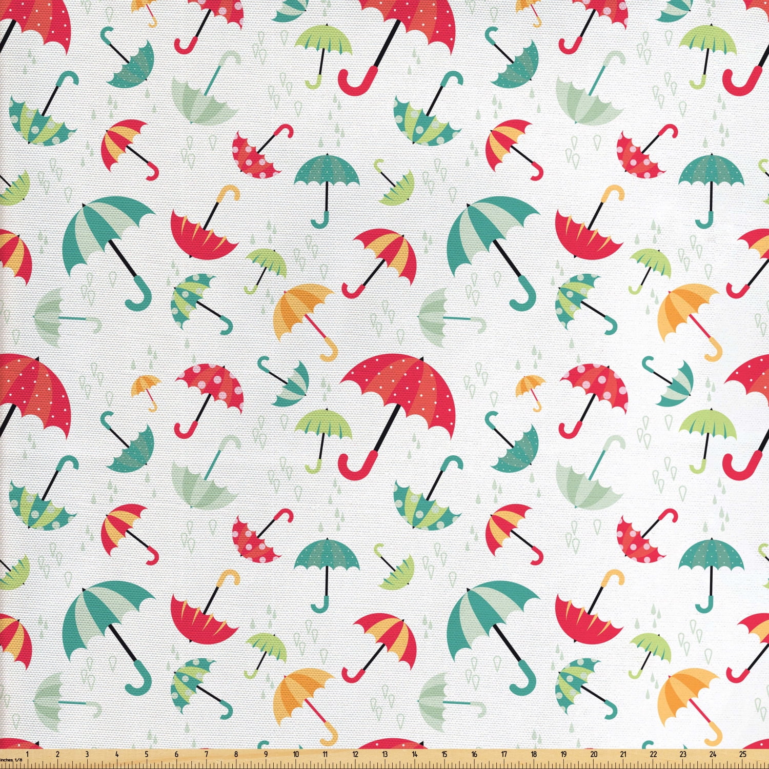 Rain Fabric by The Yard, Colorful Umbrellas Ornamented with Dots