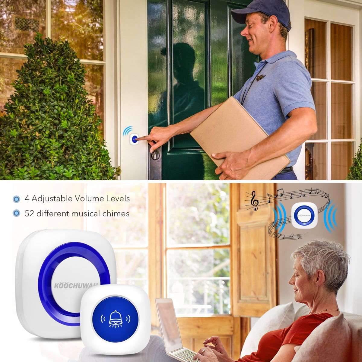 Door Alarm System Home Security DIY Kit Expandable Up to 32 Door Window Motion Sensors + Door Bell - 52 Chime Tunes