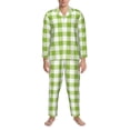 thumbnail image 3 of Honeii White Green Plaid Pattern Mens Pajamas Set,2pcs Men's Lounge Long Sleeve Sleep Shirt and Pajama Bottoms Sleepwear Set,Mens Pjs Sets-Medium, 3 of 7