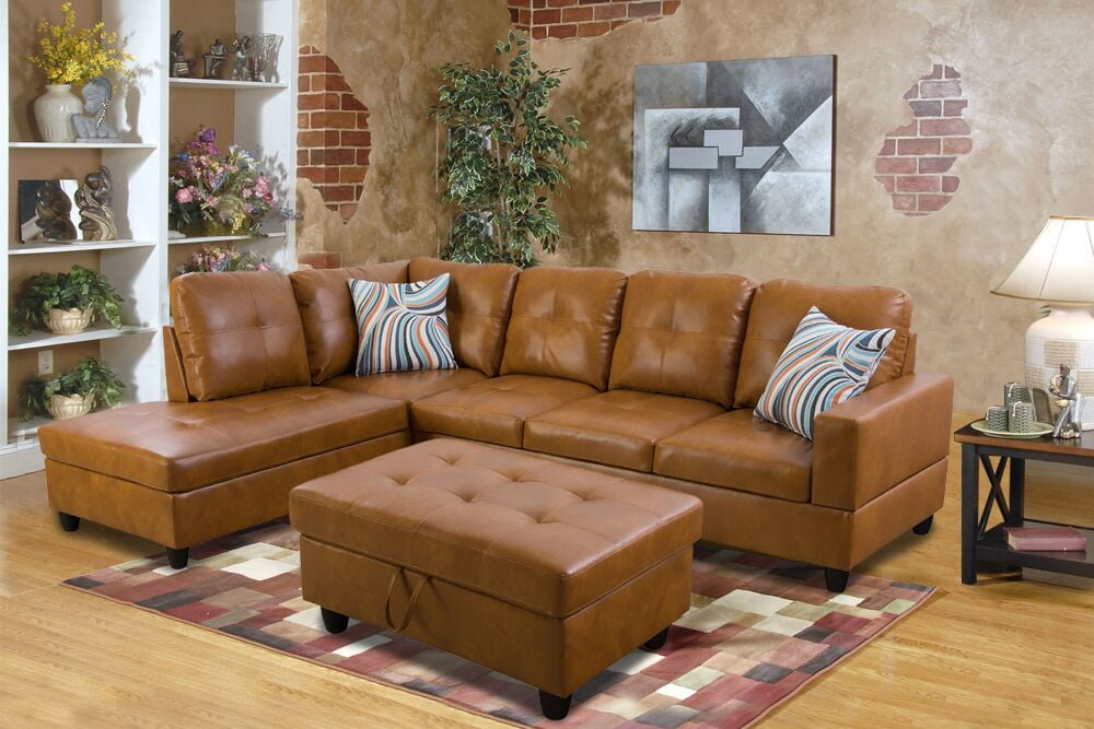 Hand Facing Sectional Sofa Couch Set, Vegan Leather Couch With Chaise