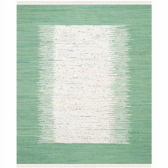 SAFAVIEH Montauk Tennyson Braided Border Cotton Area Rug, Ivory/Sea Green, 8' x 10'