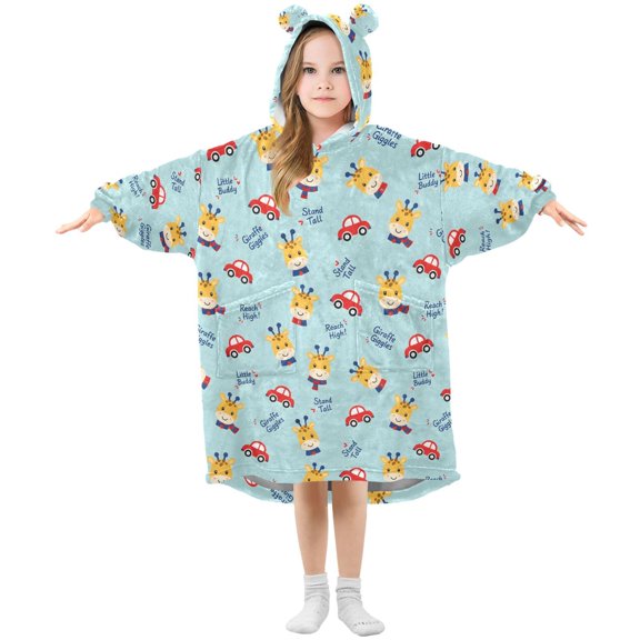 Wearable Blanket Hoodie Oversized Blanket Hoodie for Boys Girls Teens 3-14YR Giraffe