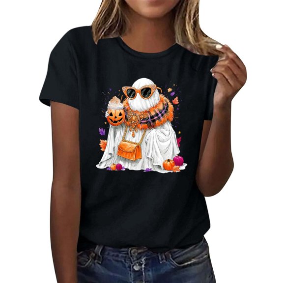 Levmjia Womens T Shirt Crew Neck Halloween Print Loose Fit Soft Short Sleeve Casual Pullover Top Daily Commute Home Leisure Breathable Fashion Outfits
