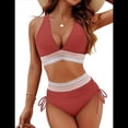 thumbnail image 1 of Bikini de Dos Piezas para Mujer, Cintura Alta, Cuello Halter, Traje de Baño, Color Rojo Ladrillo, Talla XL, 1 of 7