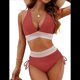 thumbnail image 1 of Bikini de Dos Piezas para Mujer, Cintura Alta, Cuello Halter, Traje de Baño, Color Rojo Ladrillo, Talla XL, 1 of 7