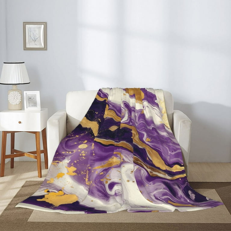 Throw Blanket for Couch Bed and Sofa, Kawaii Purple Gold Marble