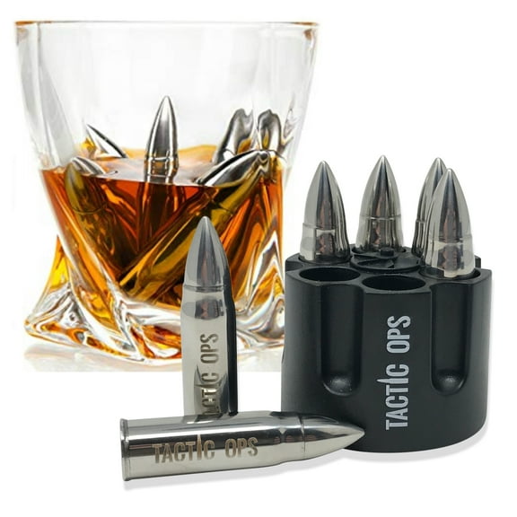Bullet Shaped Bourbon Stones - Made of Stainless Steel - SUPER COLD! XL 2.5" - 6-Pack Whiskey Rocks - Metal Ice Stone Cubes Chillers Scotch - Valentine's Day gift for him