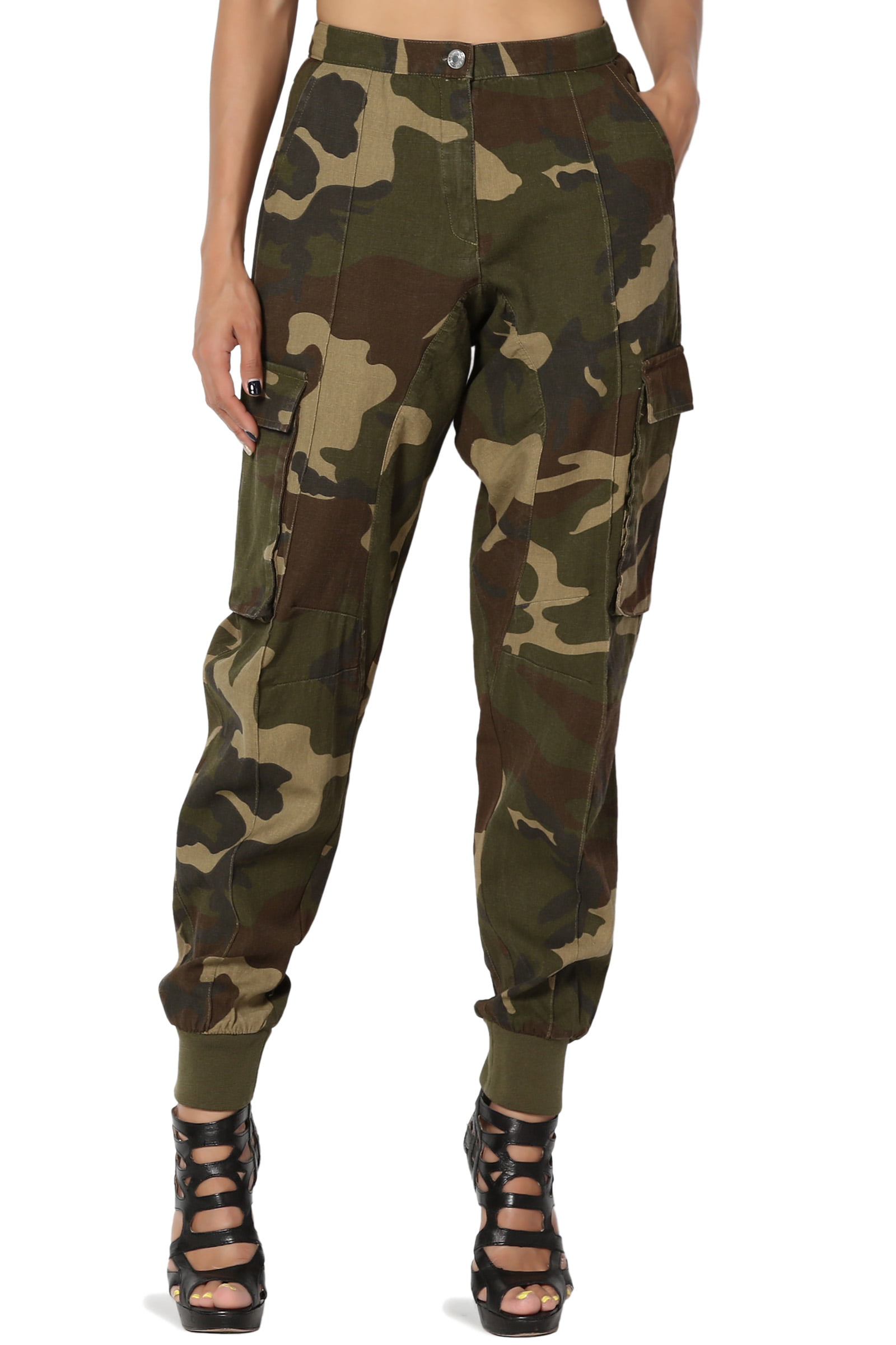 Themogan Women S Camo Print High Waist Relaxed Fit Slouchy Twill Cargo Pants