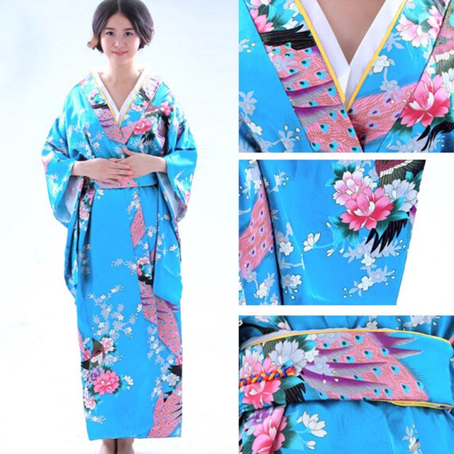 Robes d'Été pour Femmes Imprimé Japonais Photographie Kimono Robe Traditionnelle Robe de Soleil Bleu Ciel Taille Unique