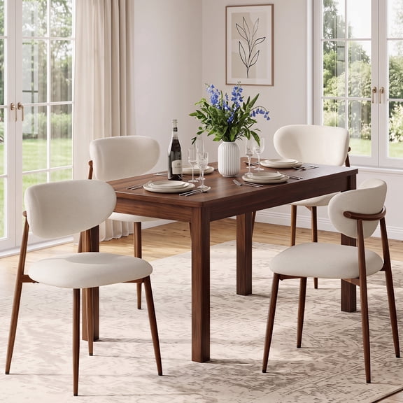 FOOWIN Wooden Dining Chairs Set of 4, Upholstered Dining Room Chairs with Curved Backrest and Solid Wood Legs, Modern Kitchen Side Chairs, Beige