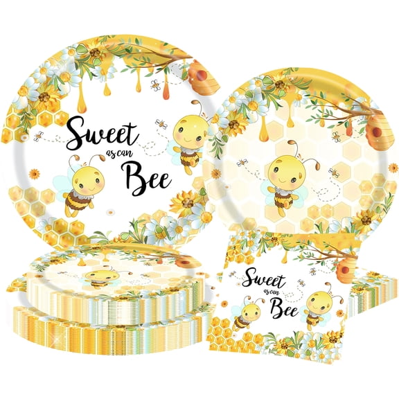 Sweet as Can Bee Party Supplies Set - Bee Themed Paper Plates & Napkins for Showers Birthdays & Outdoor Gatherings
