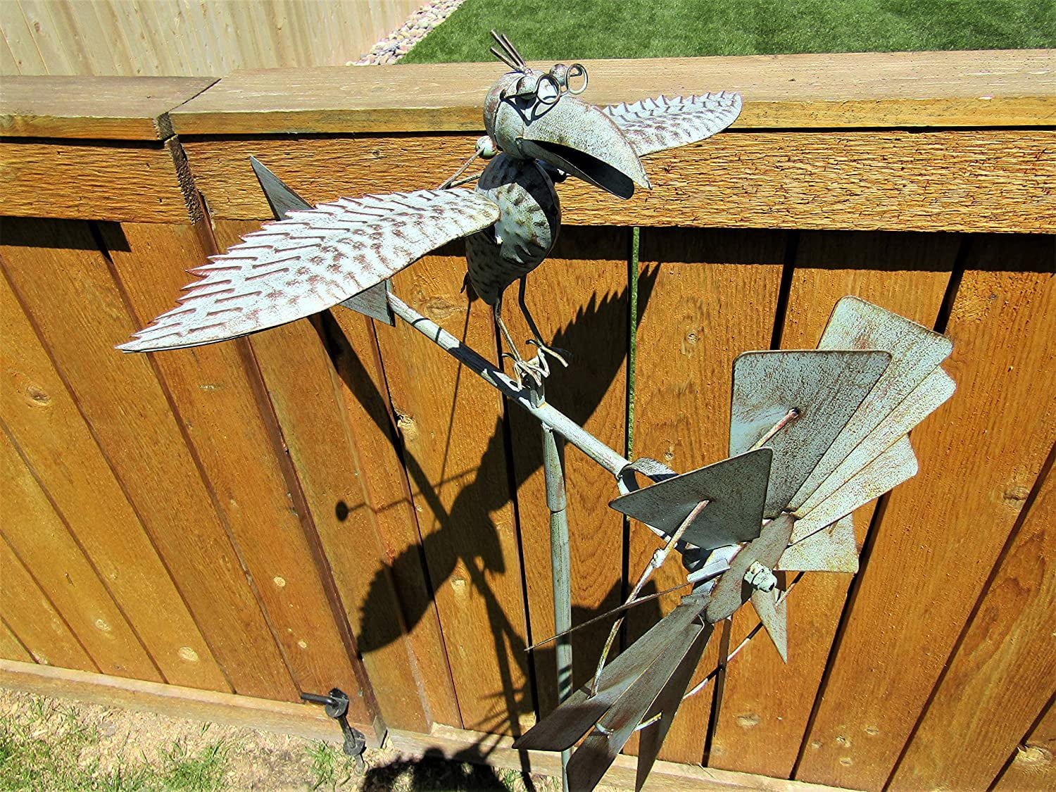 Whimsical Kinetic Metal Bird w/Glasses Yard Stake Wind Spinner Whirly-Gig Windmill Garden Art Bird