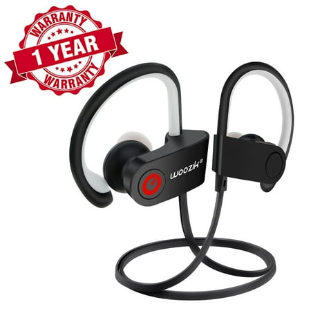 Bluetooth Wireless Designer Headset - Woozik Wireless Earbuds, Bluetooth Sport Headphones, IPX4 Waterproof Headset with Microphone, Earhook Earphones, Volume Control(Black)