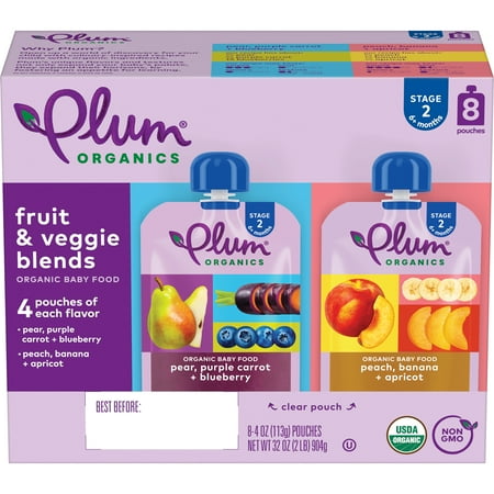 Plum Organics Stage 2 Organic Baby Food, Variety Flavors, 4 oz Pouch (8 Pack)