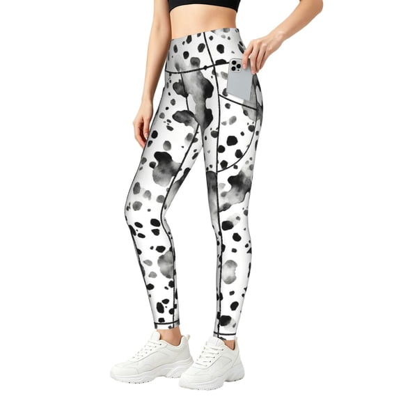 Women Leggings with Pockets Dalmatian PrintTummy Control High Waisted Yoga Pants Workout Small