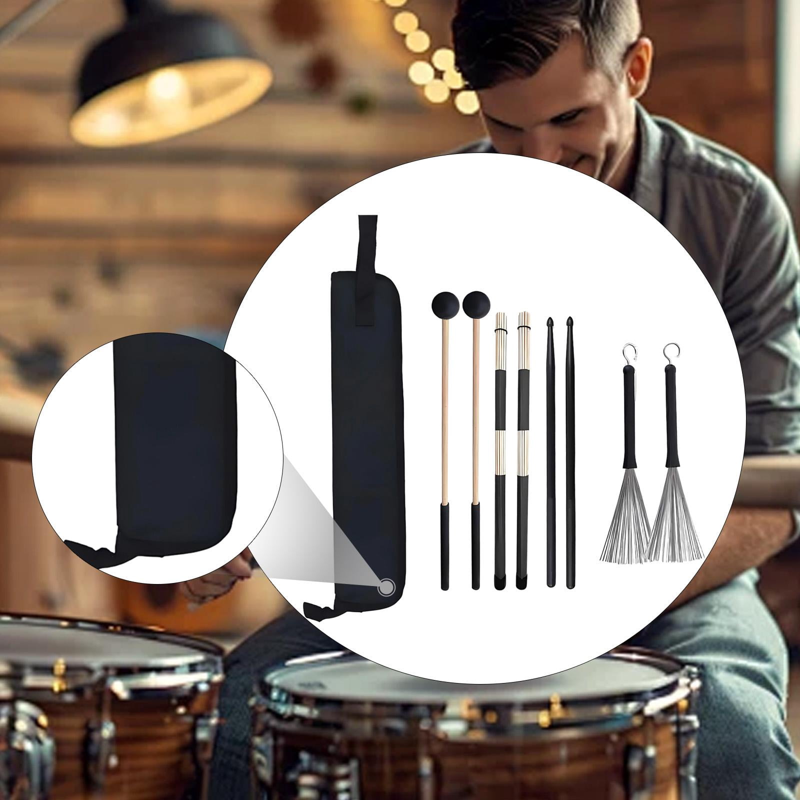 LeeQinersw Drum Sticks Set Brushes Stage Performance Ergonomic Non Slip Handles with Storage Bag Practice for Professional Musical Lover