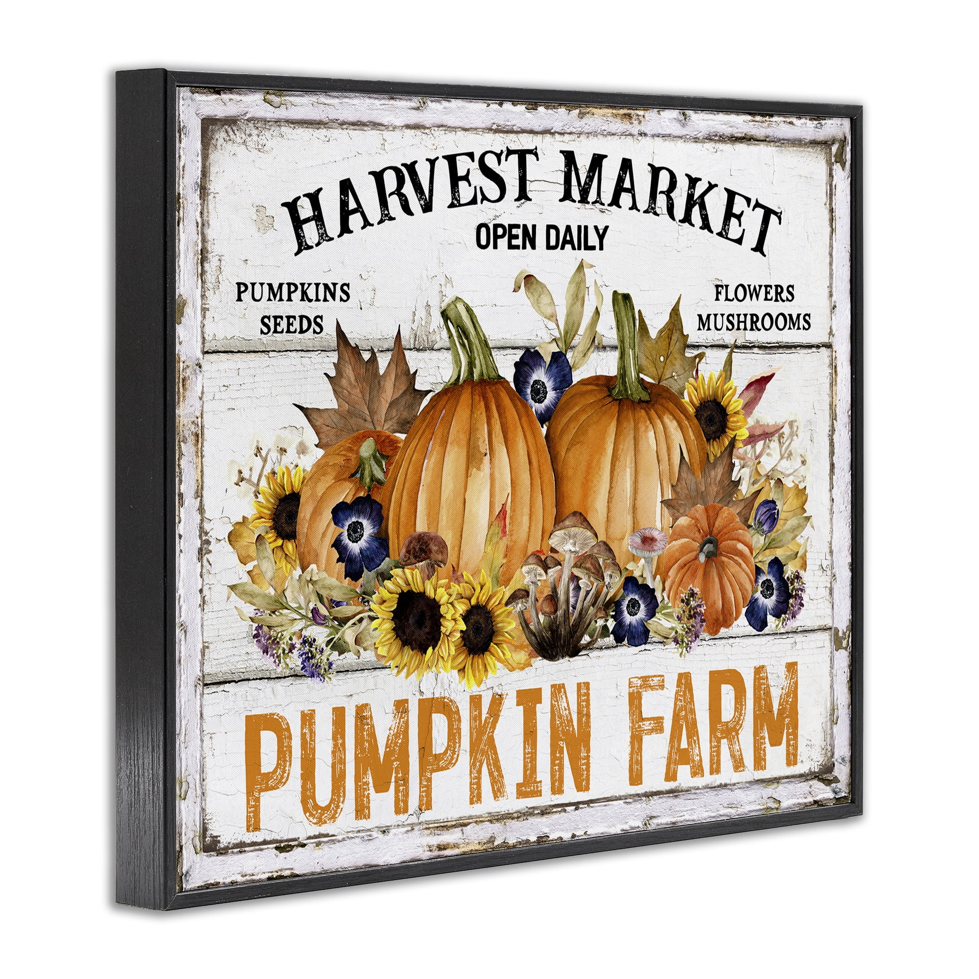 Stupell Industries Pumpkin Farm with Sunflowers Holiday Painting Black Framed Art Prints Wall Art, 20 x 16