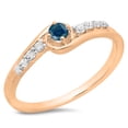thumbnail image 1 of 0.25 Carat (ctw) 18K Rose Gold Round Cut Blue & White Diamond Ladies Bridal Twisted Wave Promise Engagement Ring 1/4 CT, 1 of 1