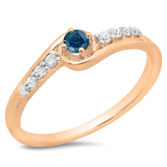 0.25 Carat (ctw) 18K Rose Gold Round Cut Blue & White Diamond Ladies Bridal Twisted Wave Promise Engagement Ring 1/4 CT