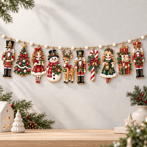 Wooden Garland Christmas Nutcracker Character Wooden Home Decor Holiday