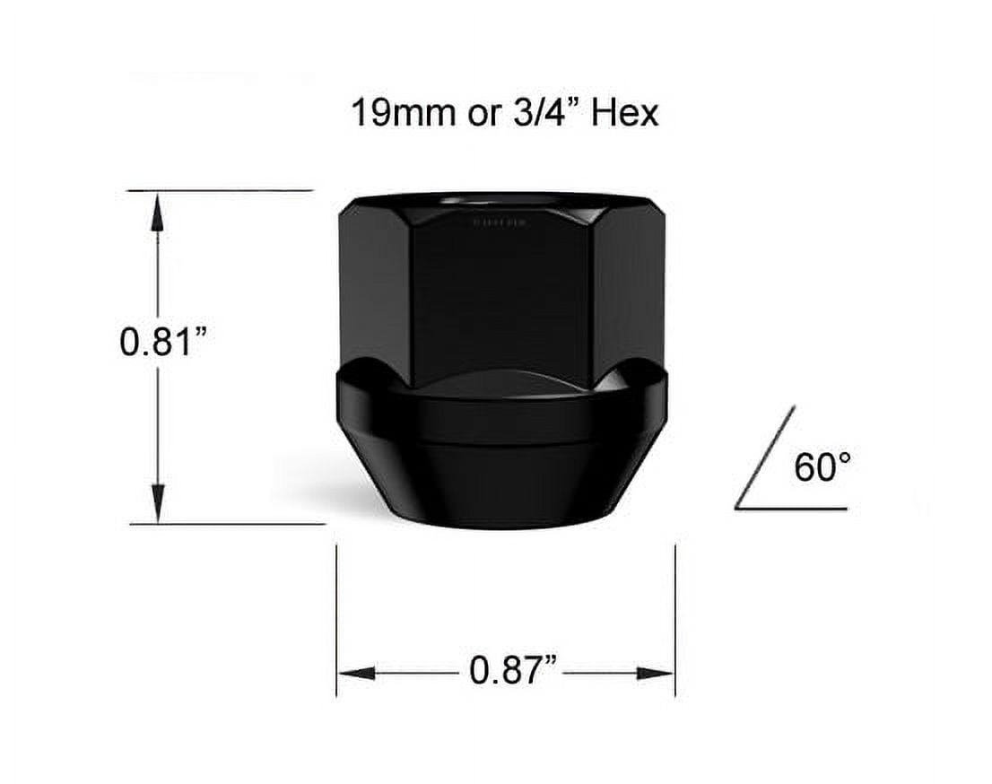 20pcs Black Open End Lug Nuts - 7/16"x20 Thread Size - 0.81" Length - Cone Conical Taper Acorn Seat - 19mm 3/4" Hex - Compatible with Buick Chevy Chevrolet Pontiac Oldsmobile Cutlass Supreme