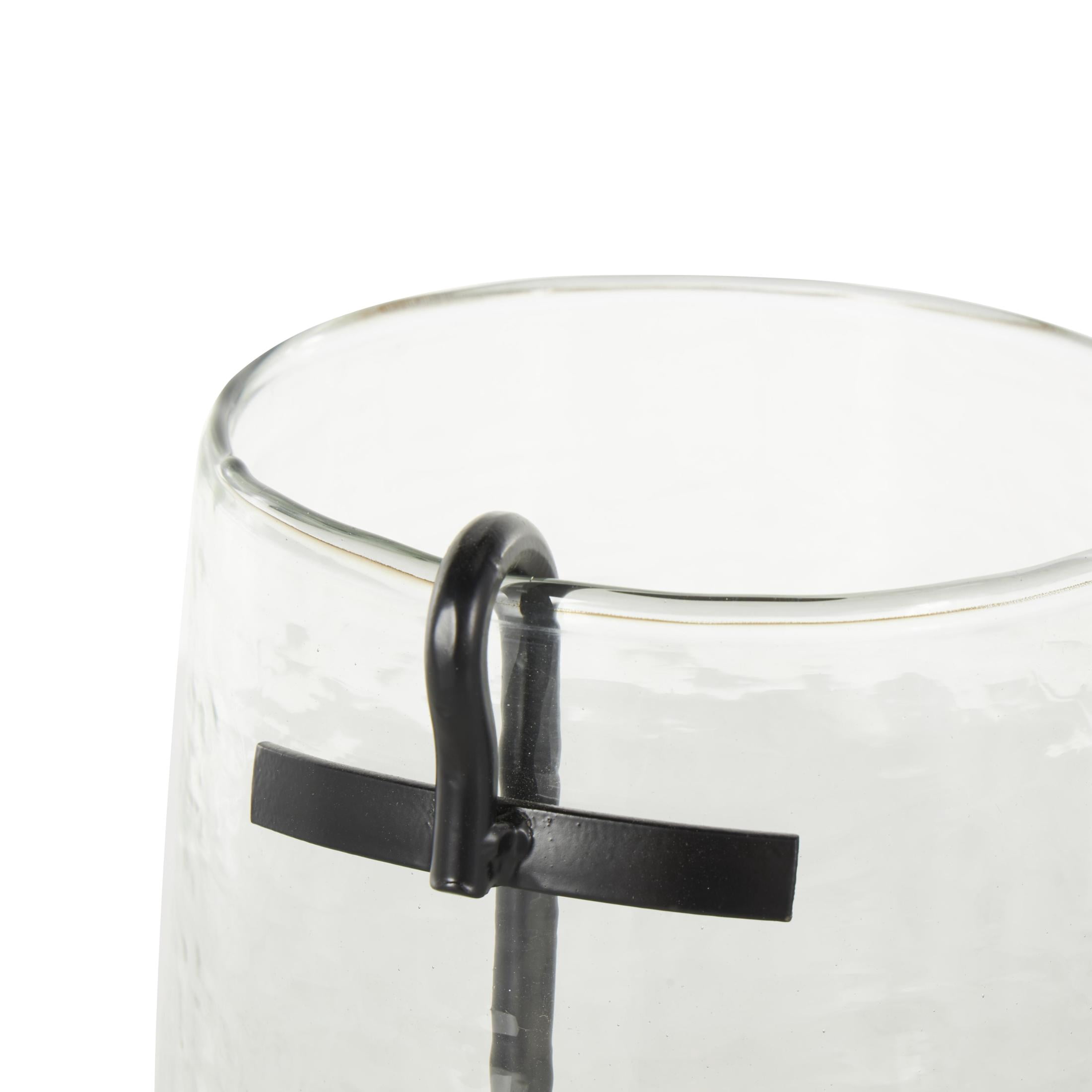 DecMode Glass Candle Holder with Black Metal Accents