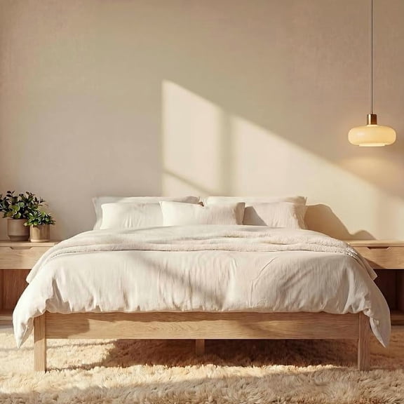 LIFEMENT Queen Classic Wood Platform Bed Frame, Solid Wood, No Box Spring Needed, Easy Assembly, Minimalist Modern Design, Under Bed Storage, Natural