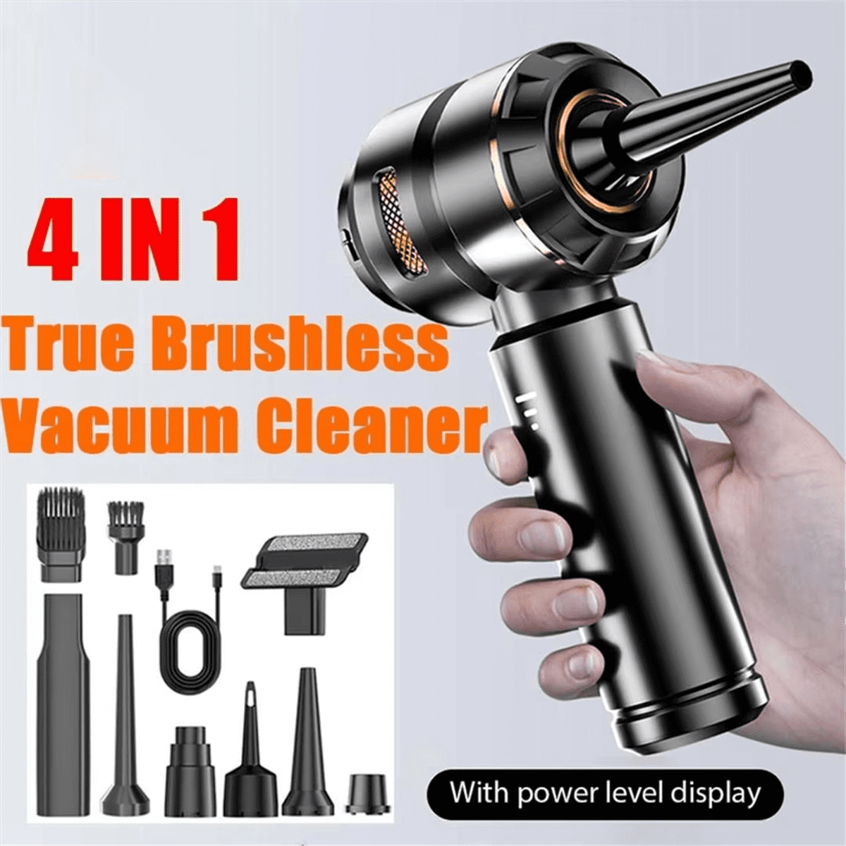 Car Vacuum Cleaner Portable High Power Handheld Brushless Motor Cleaning Machine Air Duster for Home Appliance Silver,1 * Vacuum cleaner 1 set * Accessories 1 * USB-C Charging Cable,Silver