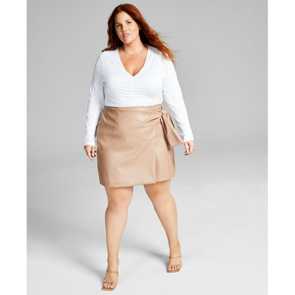 Now This Trendy Plus Size Faux Leather Skirt Almond 2X