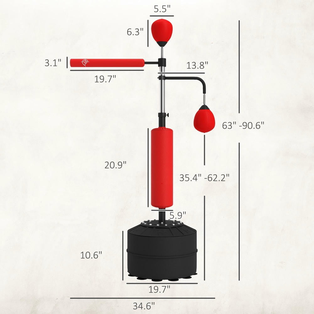 Barara King 4-in-1 Adjustable Punching Bag with 2 Speedballs and 360° Relax Bar, Boxing Bag with PU-Wrapped Bag and Adjustable Height, Red